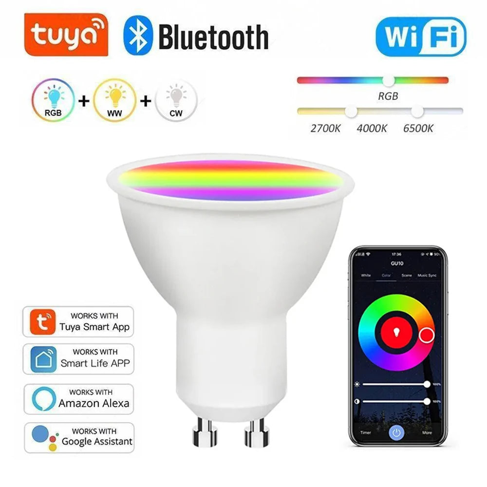 Tuya GU10 WiFi Bluetooth Dimmable LED Smart Light Bulb