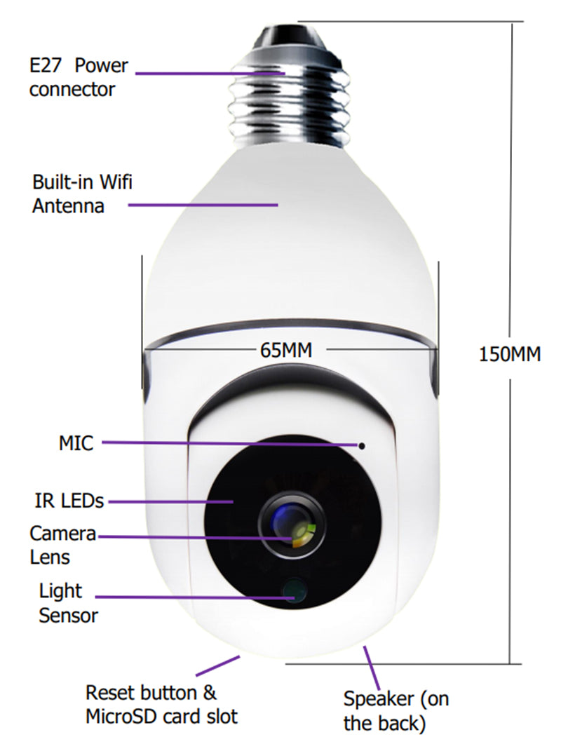 Indoor camera with Bulb E27 socket